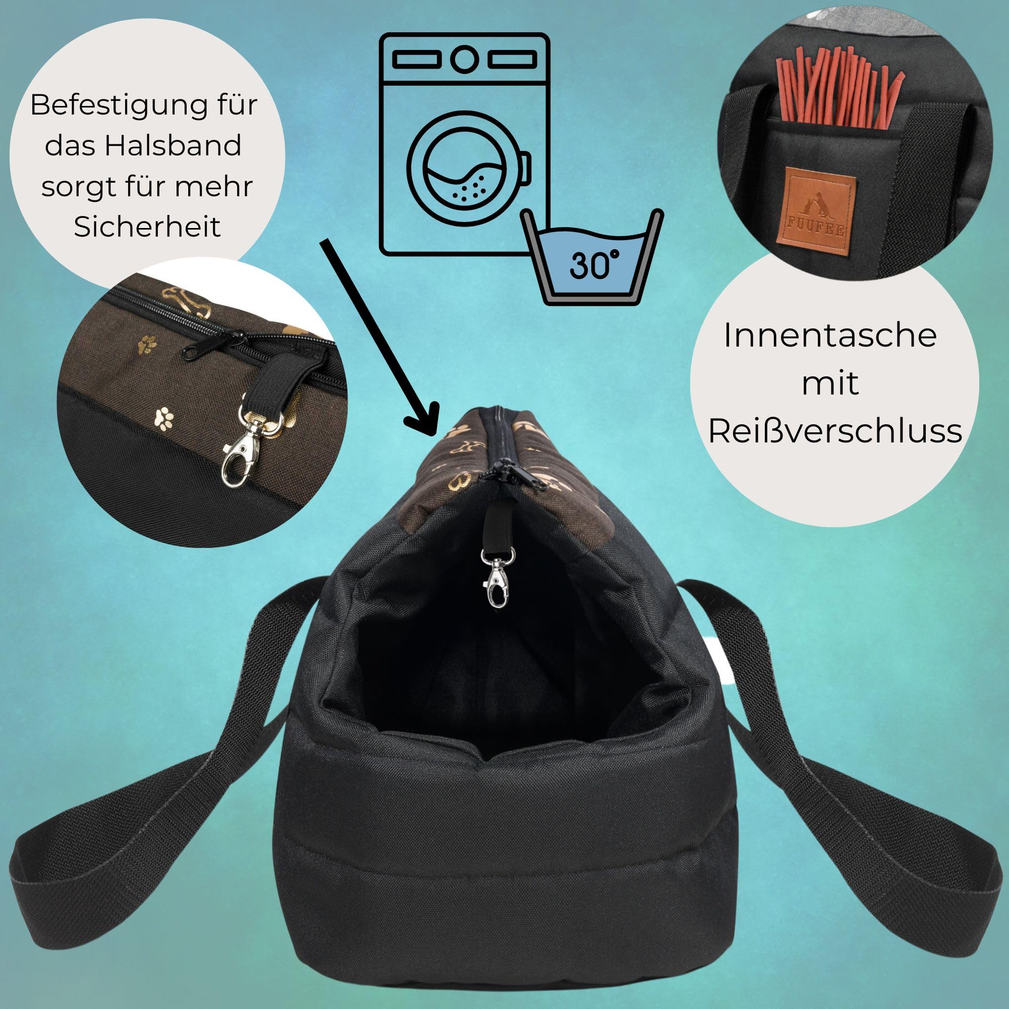 Transportbox Hund - Hundetragetasche Soft - Tier Tragetasche 35 x 25 x 20 cm | Reisetasche Klein für Haustiere mit Reißverschluss und Karabinerhaken