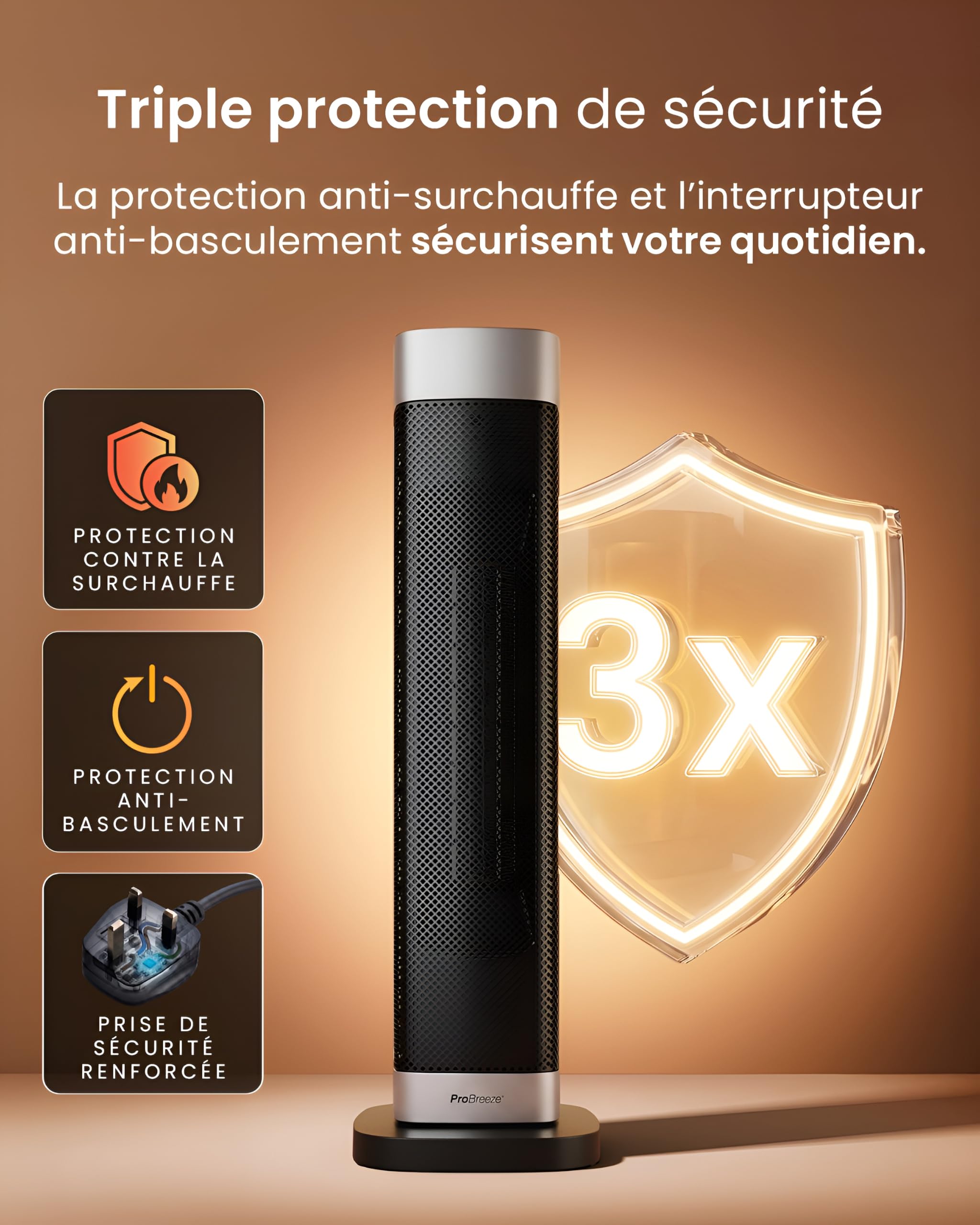 Pro Breeze ThermaCube Plus Chauffage d'Appoint 2200W Céramique Soufflant Oscillant - Radiateur Électrique Mobile avec Mode Ventilateur, Thermostat Éco, Télécommande et Écran Tactile pour Chambre