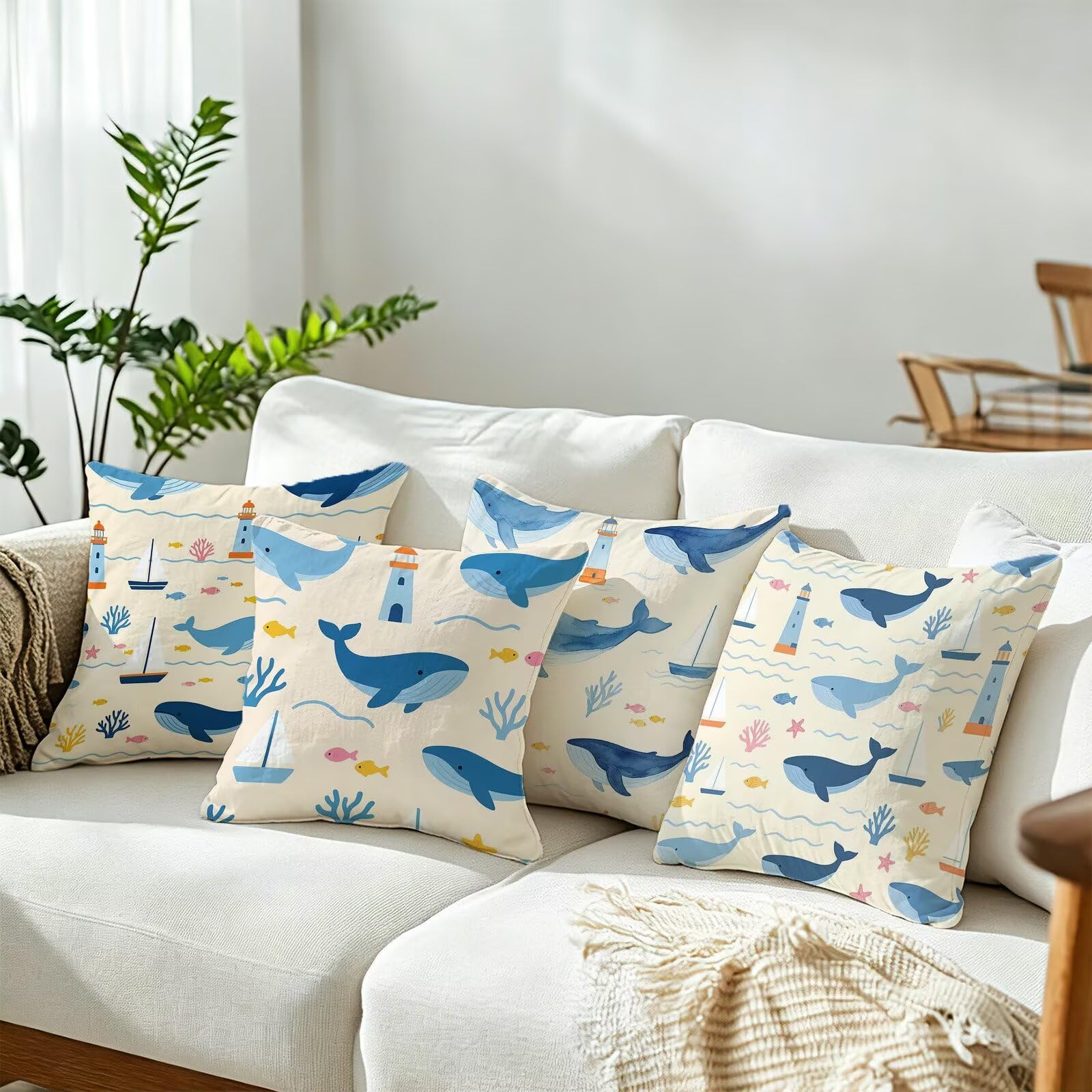 Blu Federe Cuscini Divano 50x50cm, Cuscini da Esterno Set de 4, Cod-137 | Lin Copricuscini Decorativi Letto Arredo, per Letto, Soggiorno, Giardino, Esterno, Casa Decorazione Set di 4 Animale