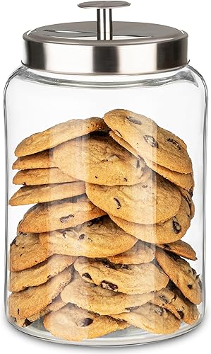 Tarro de cristal para galletas de 1 galón con tapas de metal, recipiente hermético de almacenamiento de alimentos para frescura, ideal para harina,