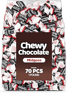 Chewy Chocolate Midgees Candy – 1 LB Bulk Bag (~70 Pcs) – Individually Wrapped Gluten-Free Candy for Parties, Kids, Office, Holidays & Classroom Treats