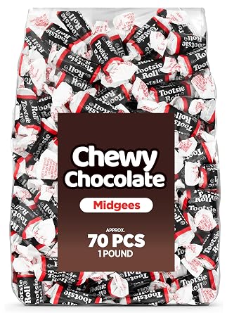 Chewy Chocolate Midgees Candy 1 LB Bulk Bag 70 Pcs Individually Wrapped Gluten-Free Candy for Parties, Kids, Office, Holidays & Classroom Treats