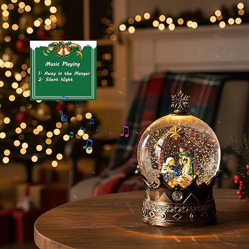 Vista 209 de Linterna de globo de nieve de Navidad, muñeco de nieve brillante con música, forro USB/funciona con pilas, linterna iluminada para decoración
