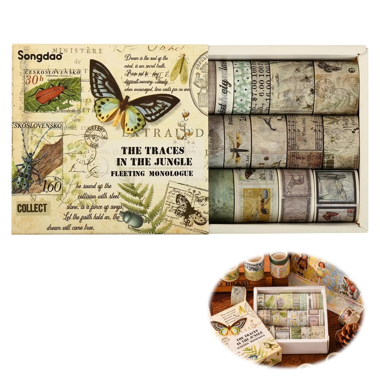 TSLBW 20 Rolls Washi Tape Sets Scrapbooking & Stamping Supplies Decorative Tape Multi-Patter Craft Tapes for DIY Journal Craft Gift Wrapping Scrapbooking (Style A)