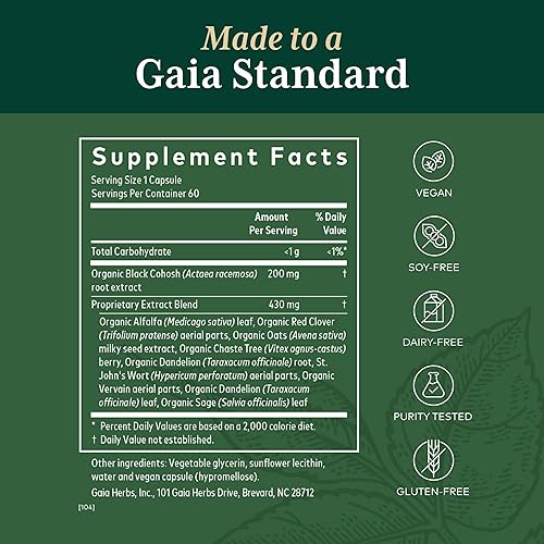 Miniatura 2 de Gaia PRO Fórmula hormonal femenina - Suplemento de menopausia para mujeres - con Vitex, Cohosh negro orgánico y hierba de San Juan - 60