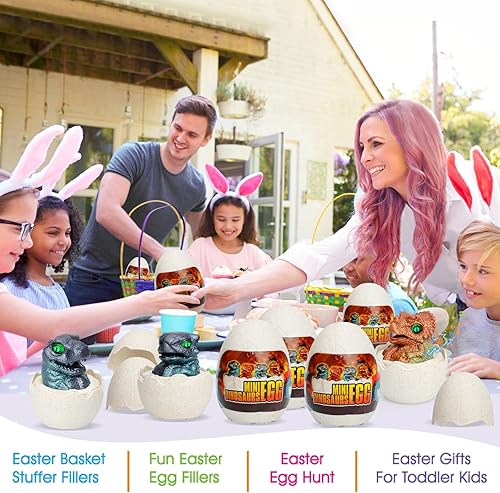 Miniatura 7 de zinat Huevos de dinosaurio, 4 huevos con dinosaurios en el interior, rellenos de canasta, función de sonido y luz, los mejores regalos de fiesta de