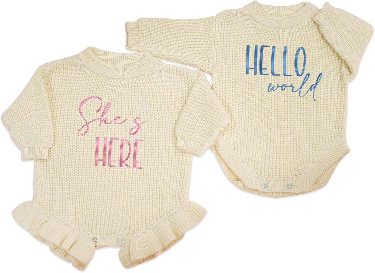 Personalized Chunky Knit Sweater Romper, Custom Baby Name, Embroidered Baby Outfit, Infant One-Piece Keepsake