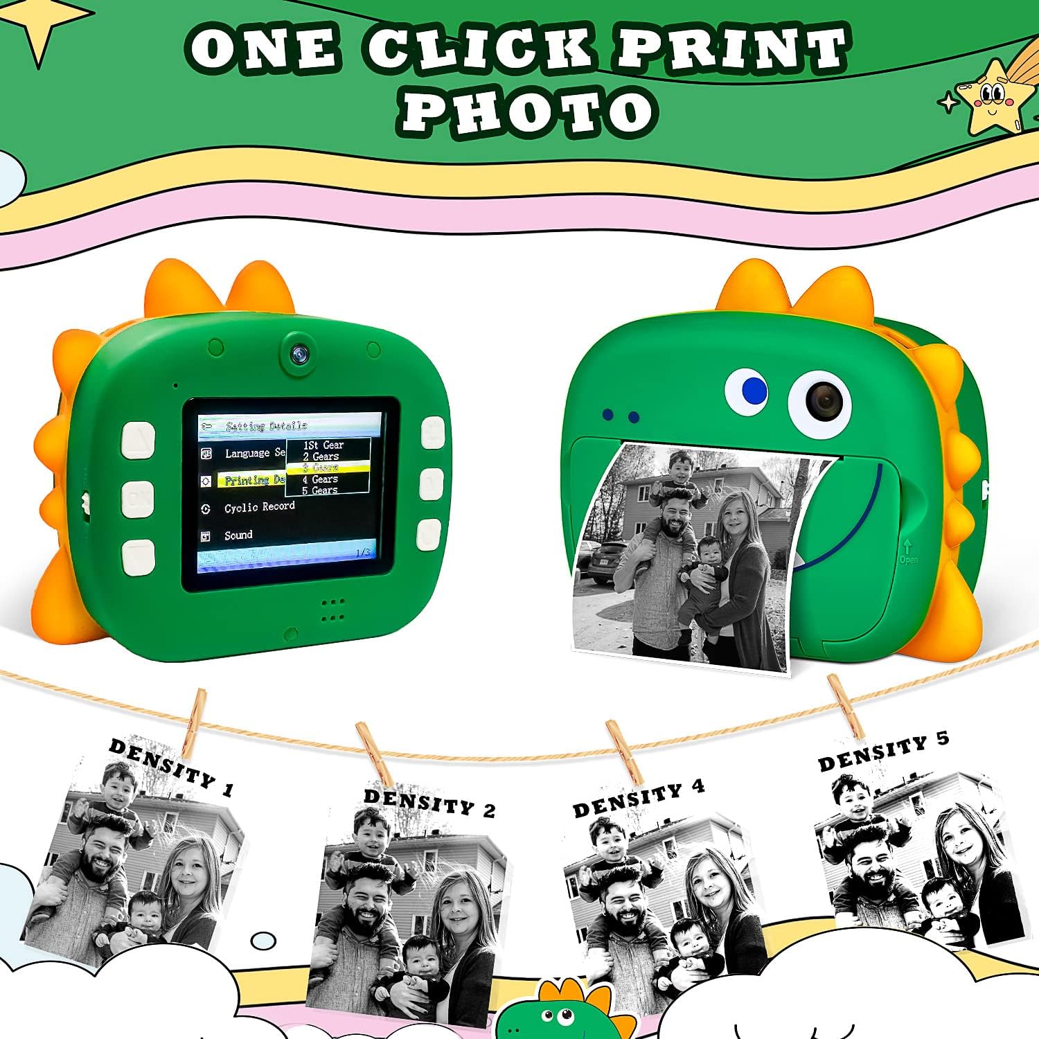 wq kids camera instant print dinosaur digital print camera for kids with zero ink selfie video camera for kid with dual lens instant print camera f