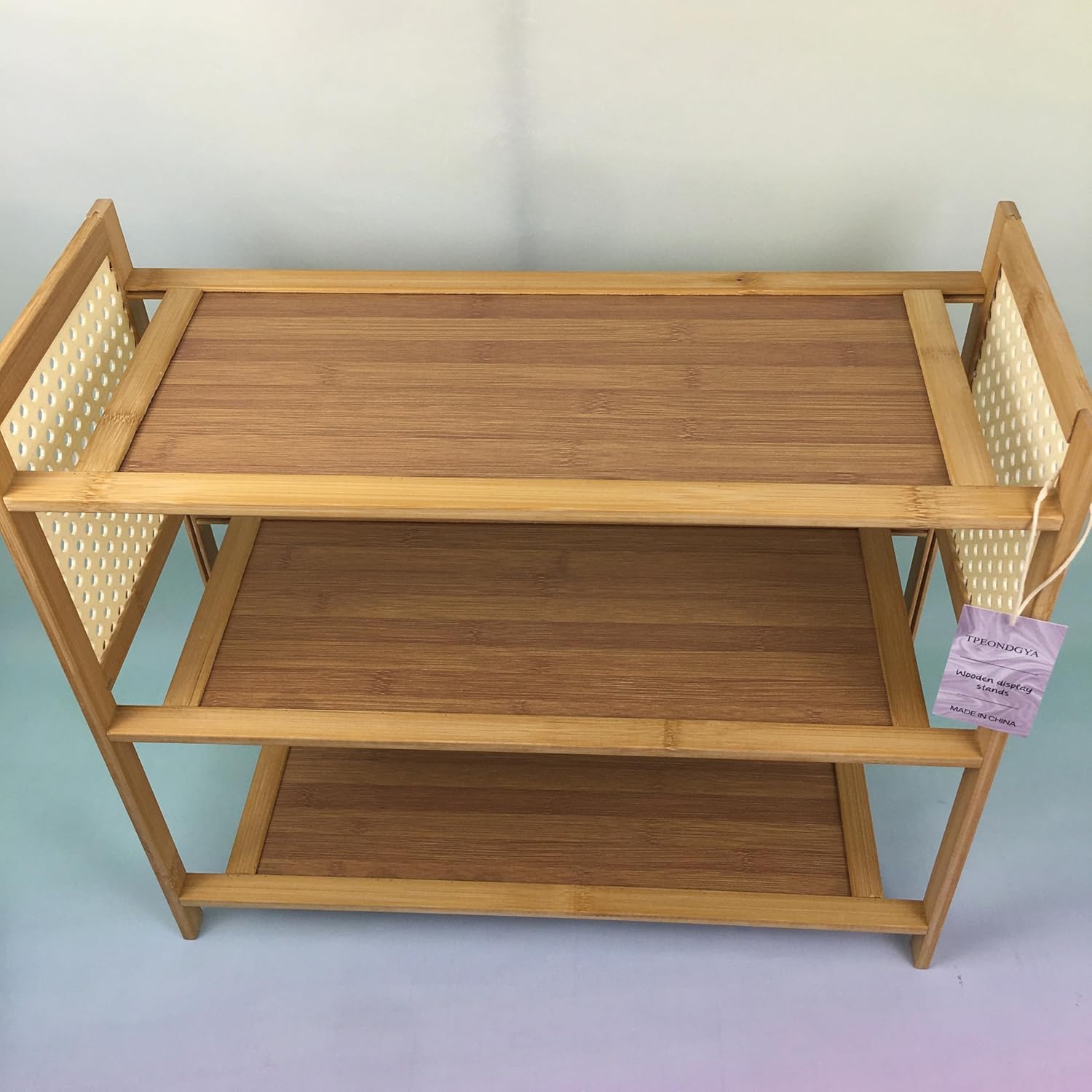 TPEONDGYA Wooden display stands – Natural bamboo construction, sturdy and stable, spacious three-tier design
