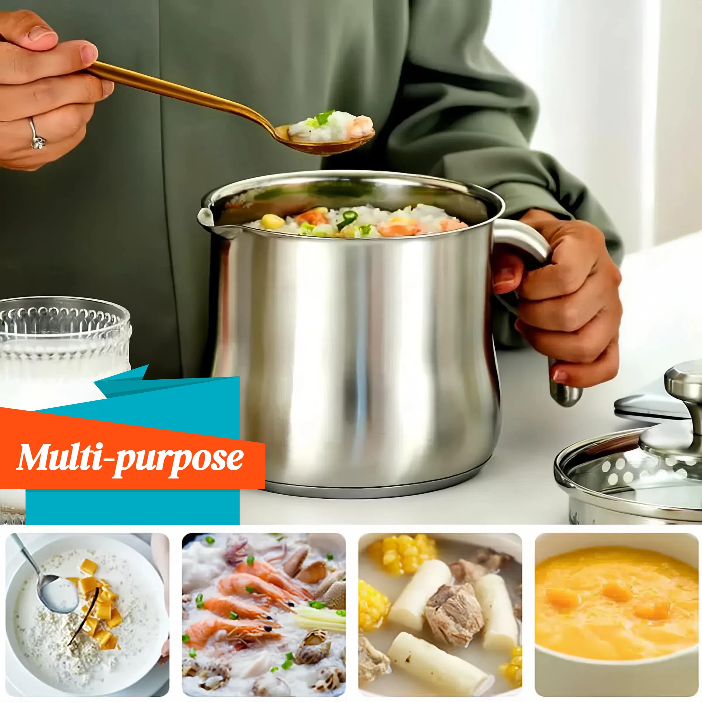 Stainless Steel Saucepan - 1.8qt, Pour Spout & Lid -2