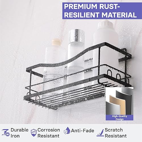 Miniatura 29 de KINCMAX Carritos de ducha de hierro, estantes de baño autoadhesivos para duchas, organizador de pared, estante para champú, estante para despegar