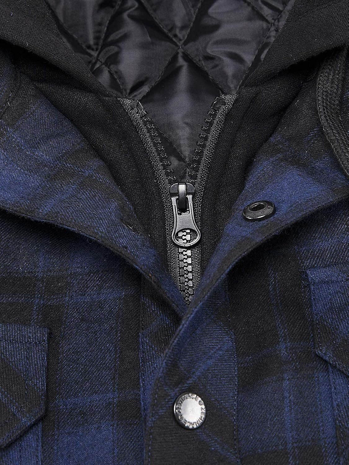 ZENTHACE Men's Thicken Plaid Hooded Flannel Shirt Jacket with Quilted Lined,Zipper&Snap - Image 5