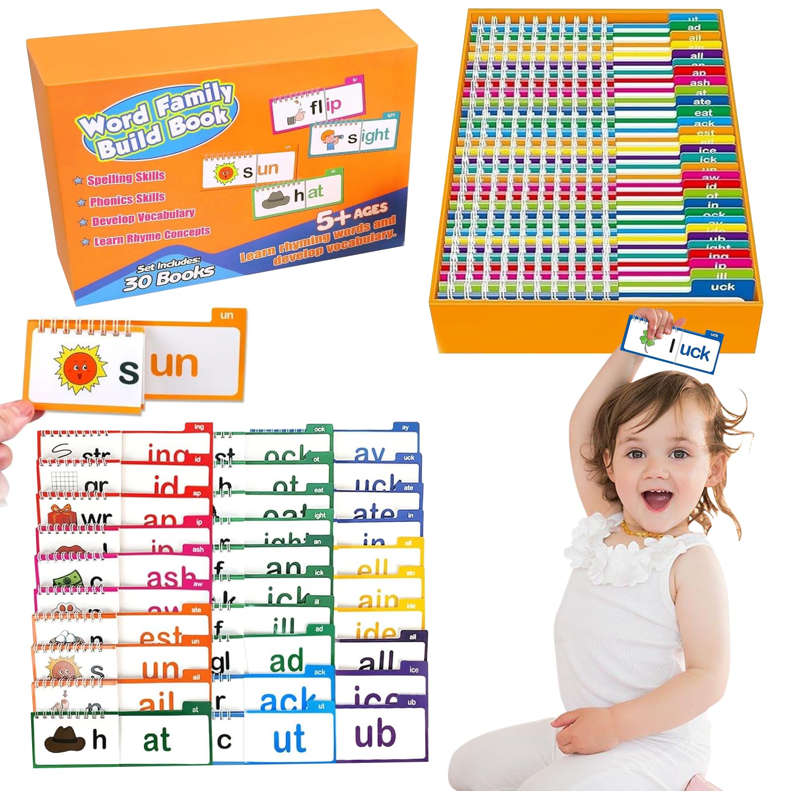30 Read and Rhyme Flip Books,Reading And Rhyming Words Abc Vocabulary Flash Cards, Word Families Flash Cardsfor Education,Reading,Interaction,Sight Words Flash Card For Toddlers Preschoolers