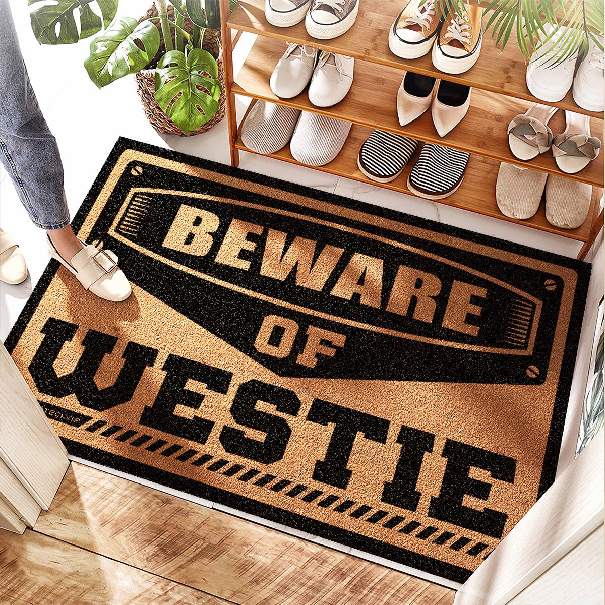 Paillasson en noix de coco Beware Of Westie tapis entrée extérieur 65x90cm