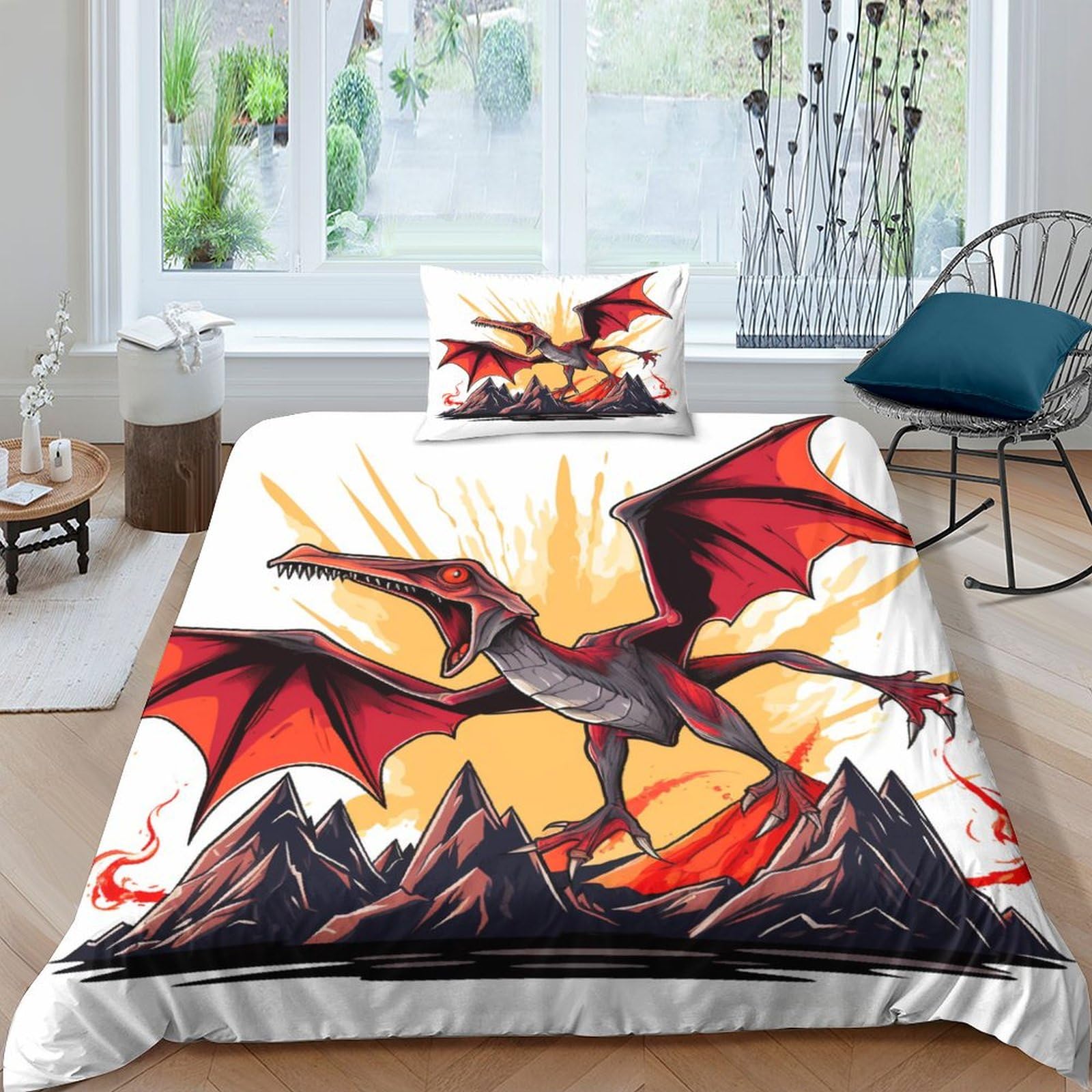 Parure housse de couette dragon 3D idée cadeau lit simple 3 pièces