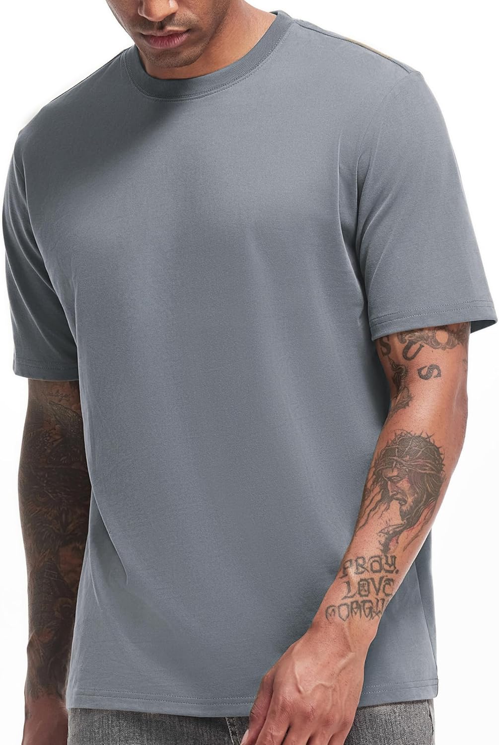 VEIISAR Men's Heavy Weight Crew Neck T-Shirt Mens Premium Cotton Tee - Pre Shrunk S-3XL