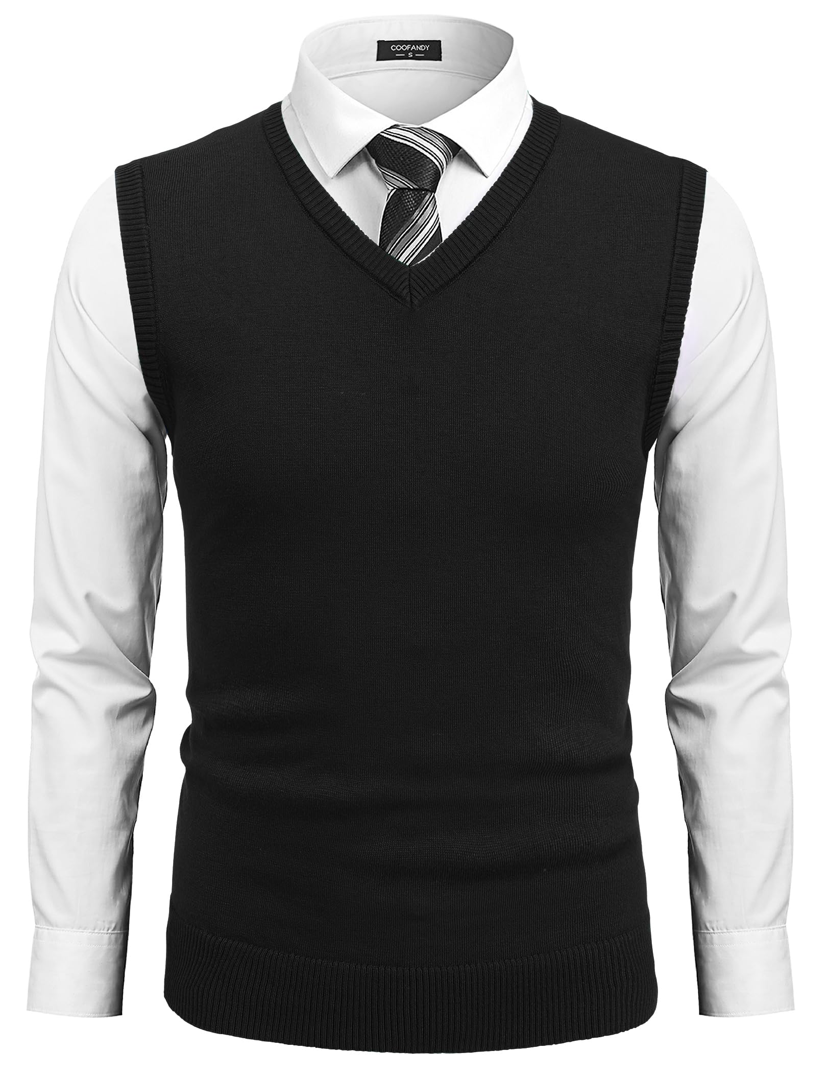 COOFANDY Suéter de punto con cuello en V para hombre, sin mangas, casual, ajustado, trenzado