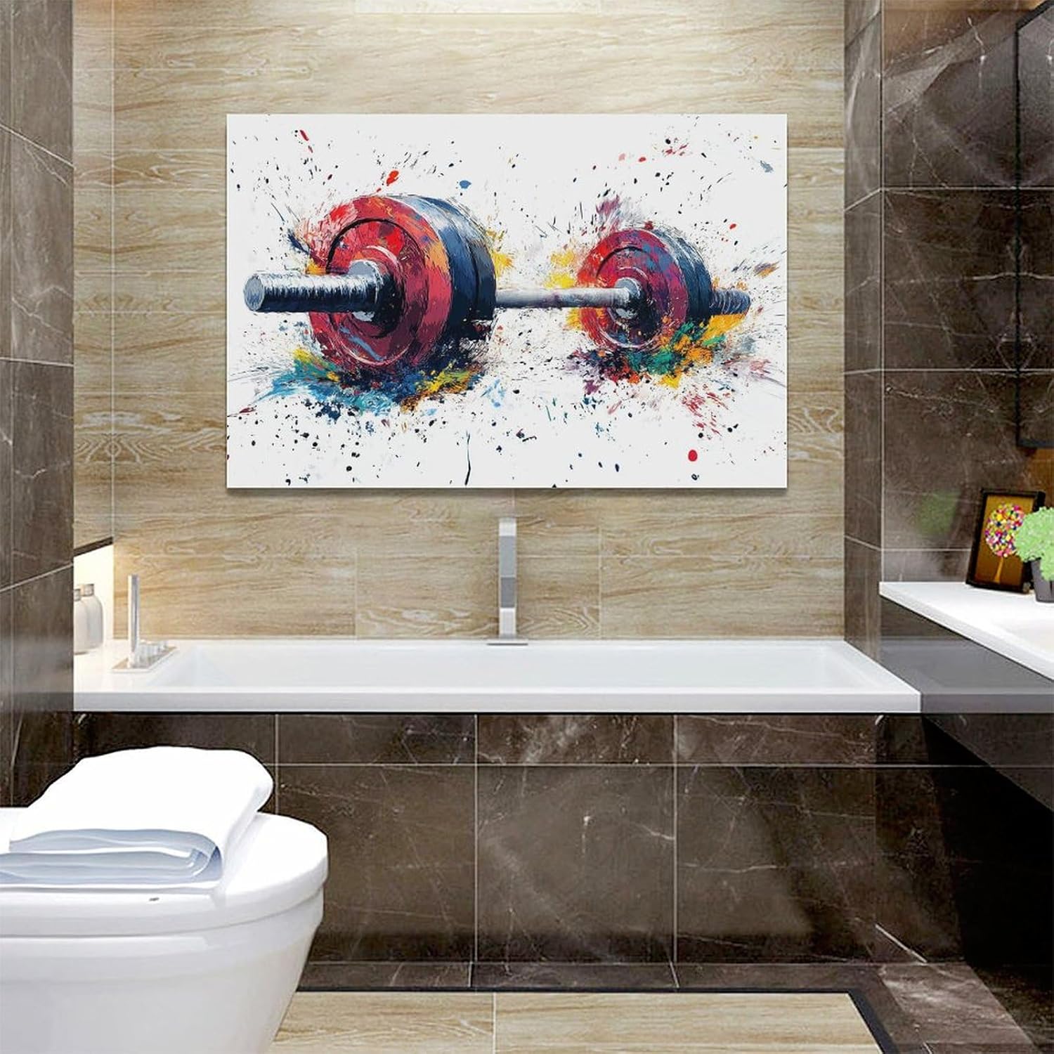 Quorin Banksy Barbell Wall Art Colorful Sport Pictures Barbell Weightlifting Sports Wall Decor Street Graffiti Canvas Print Painting Artwork for Gym Living Room Bedroom 16"x24"