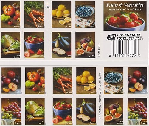 USPS Folleto de sellos para siempre frutas y verduras de 20