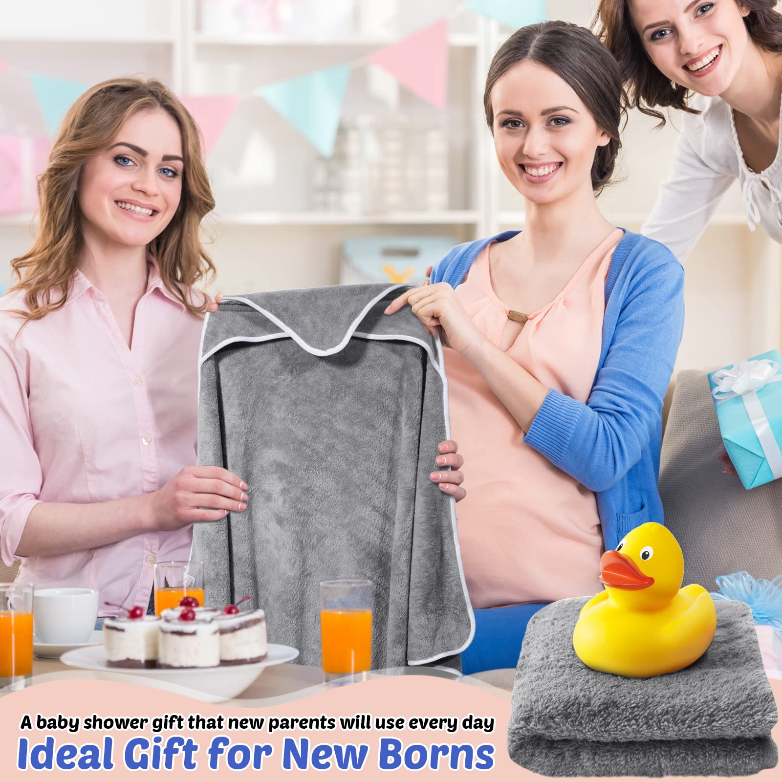 Paquete de 4 toallas con capucha para bebé, de forro polar coral, de 30 x 30 pulgadas, suaves y absorbentes, para recién nacidos, niños y niñas, suministros de regalo de ducha (gris)