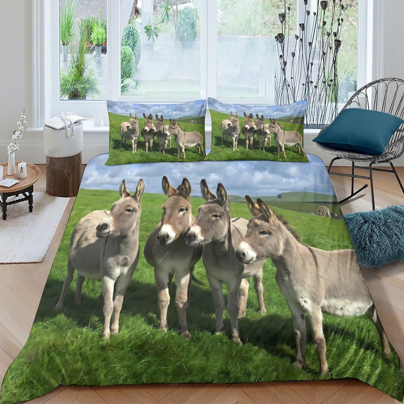 Ctjqhvkz Style-10 3D Printed Donkey Meadow Fitted Sheet Microfiber Soft Breathable Animal Farm Bed Cover For Bedroom Guest Room Decor Single（135X200cm）