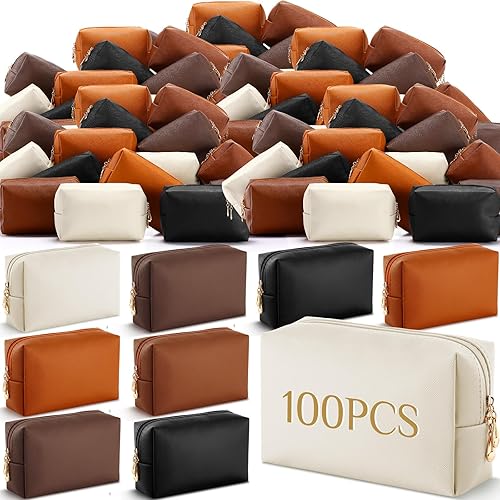 Miniatura 13 de Cunno 100 bolsas de cosméticos a granel de piel sintética para maquillaje, bolsa pequeña, bolsa de aseo de bricolaje, organizador de almacenamiento