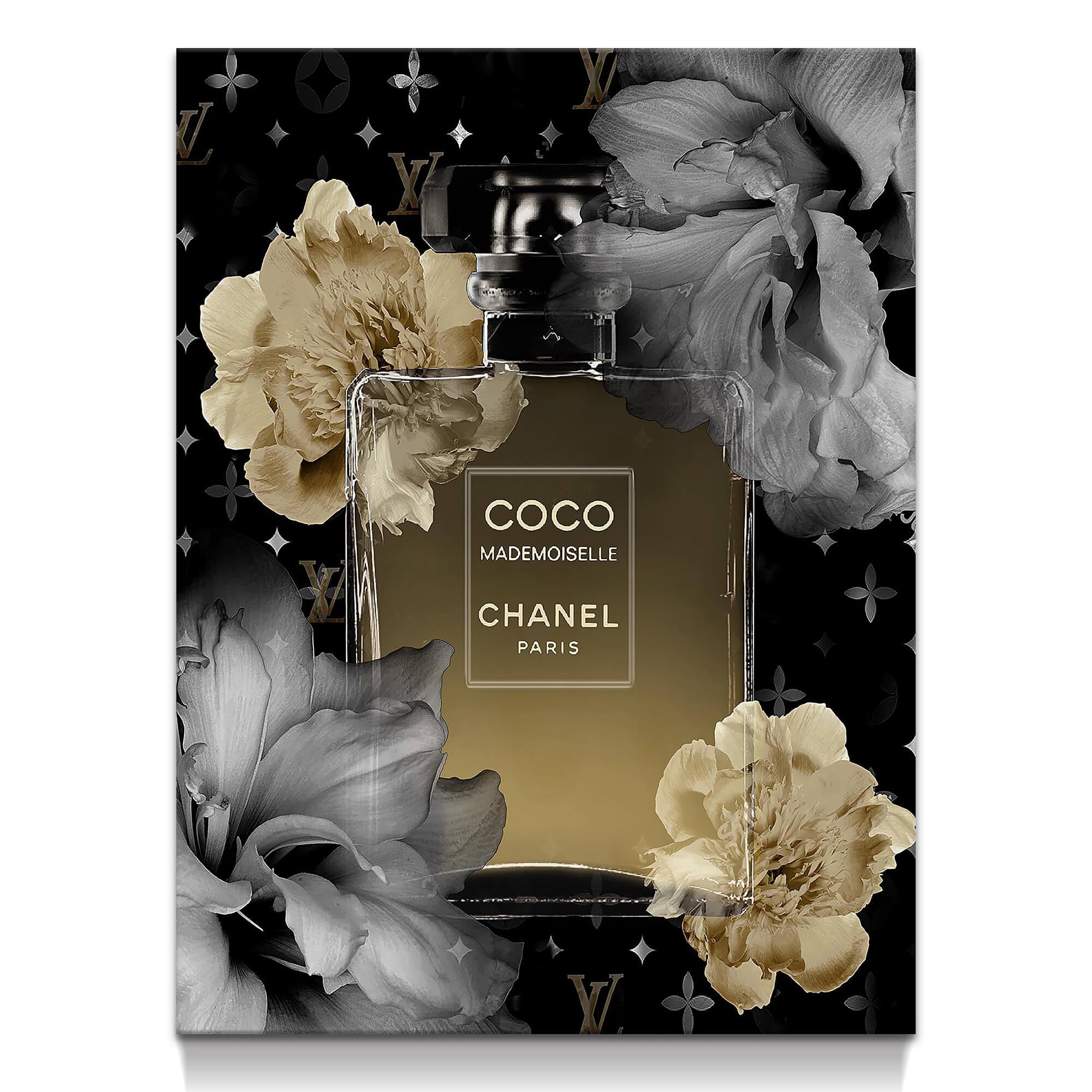 Amazon.com: Gold Flower Perfume Bottle Decor: Gray Floral Canvas