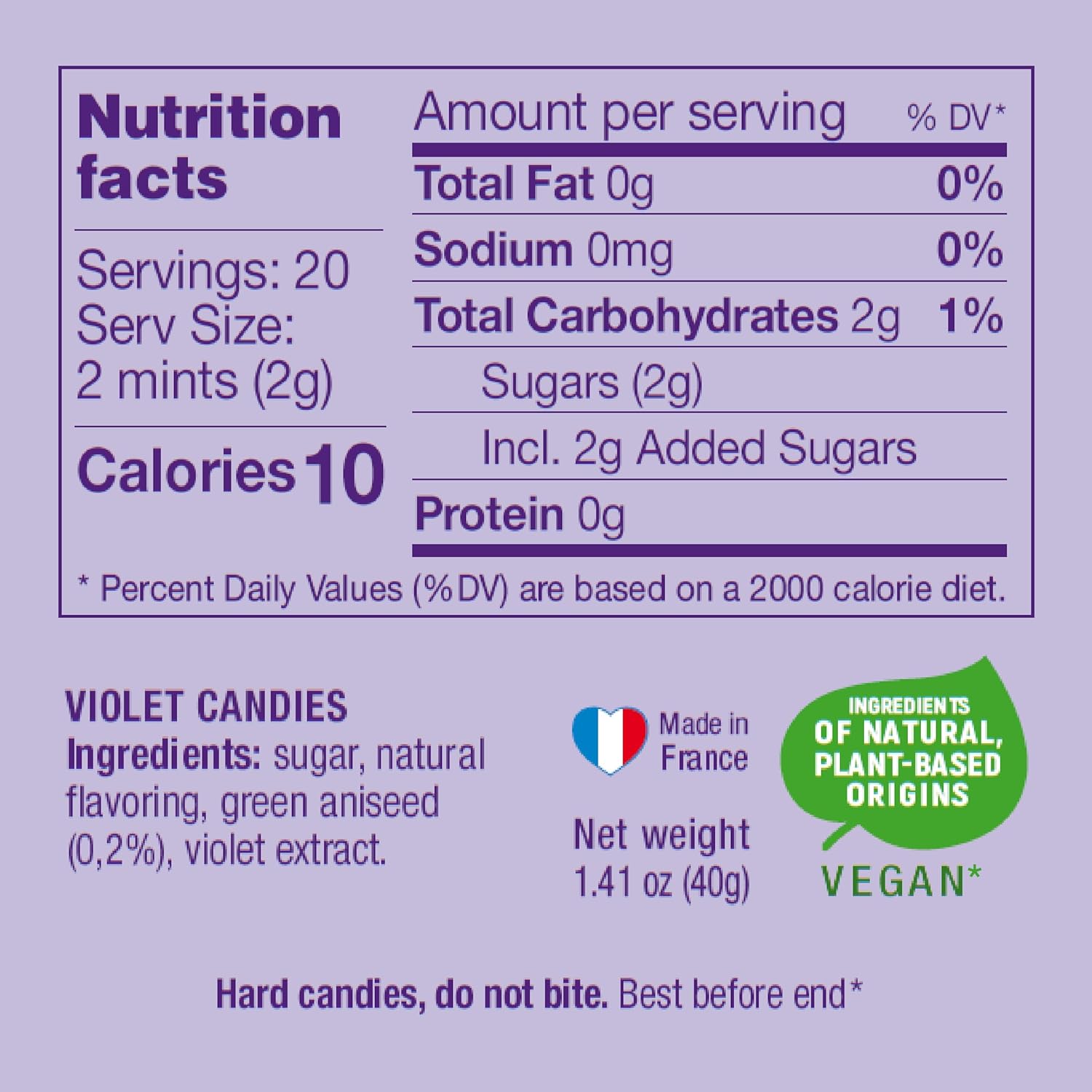 Les Anis de Flavigny Candy Mints, The French Mints, Vegan, Non-GMO, Made in France, Violet Flavor, 40g Box, 8-Pack