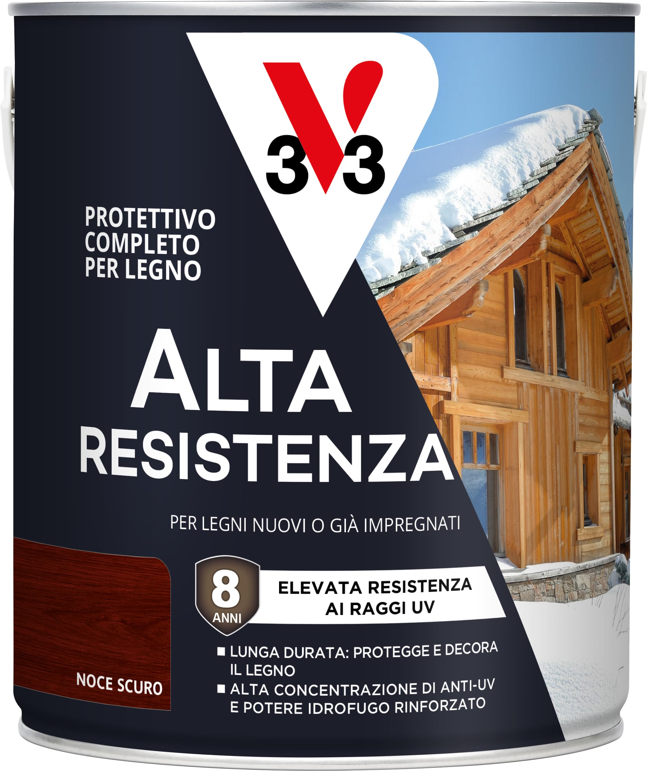 V33 Protettivo Completo per Legno a Solvente Alta Resistenza Noce Scuro 2,​5 L