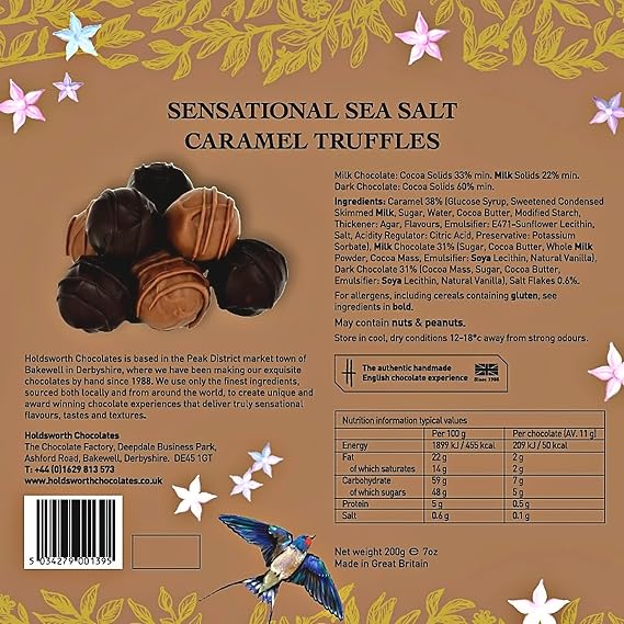 Holdsworth Chocolates Occasions Collection - Sensational Sea Salt Caramel Truffles Enrobed in Milk and Dark Chocolate Perfect for Gifting 200g