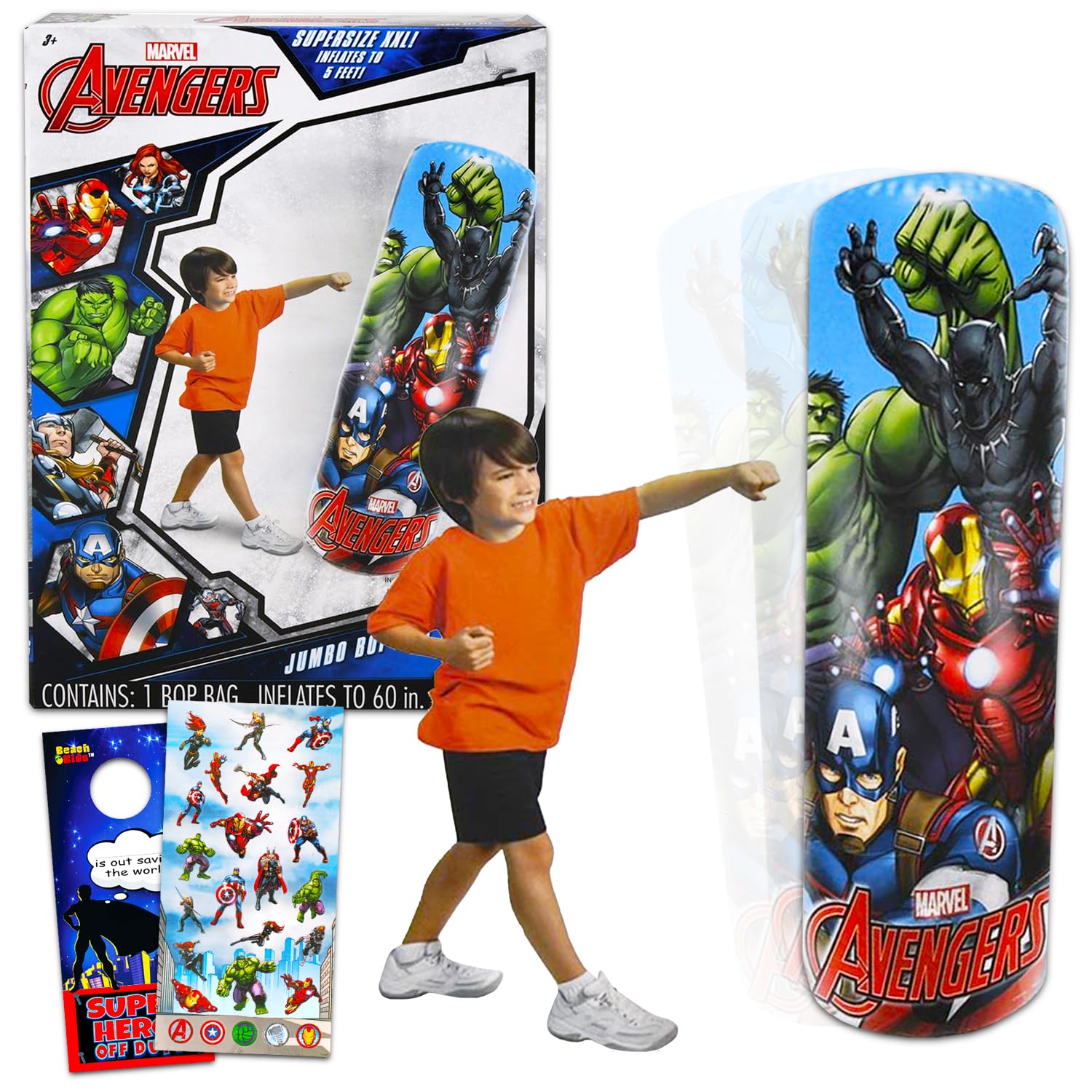 Avengers Punching Bag for Kids Set - 3 Pc Bundle with Avengers Bop Bag, Avengers Stickers, More | Avengers Outdoor Toys for Boys, Girls