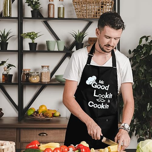 Miniatura 7 de Delantales divertidos bordados para el día del padre, cumpleaños, regalos de cocina para papá, hermano, marido, polialgodón, color negro