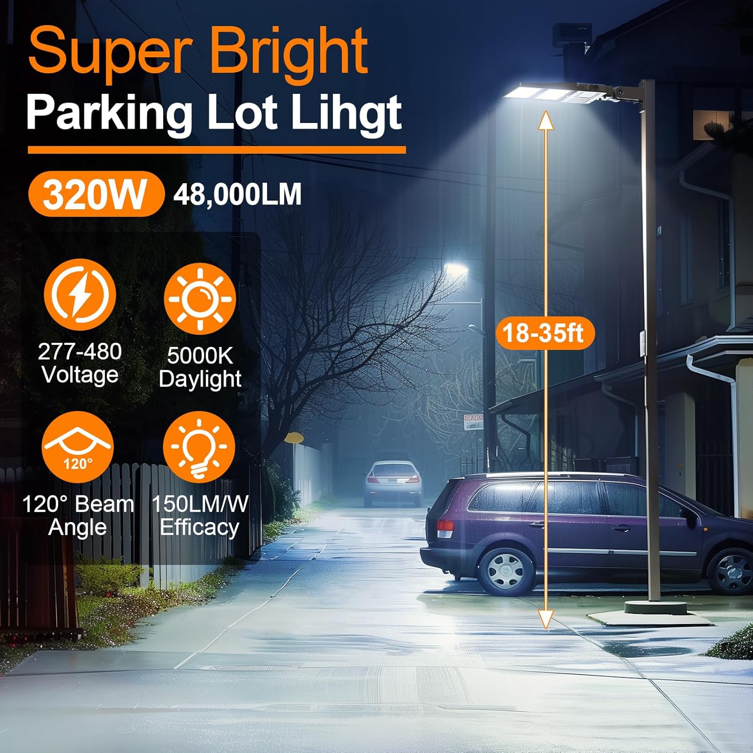 ADUB 320W 250W 200W LED Parking Lot Light with Photocell, UL Listed Pole Light Outdoor, 480V 320W LED Parking Lot Light with Photocell, 48000LM ETL Listed