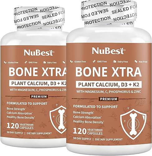 Bone Xtra - Fórmula de fuerza ósea para fortalecer los huesos y huesos más fuertes con calcio vegetal, vitaminas D3, vitamina K2, magnesio, fósforo,