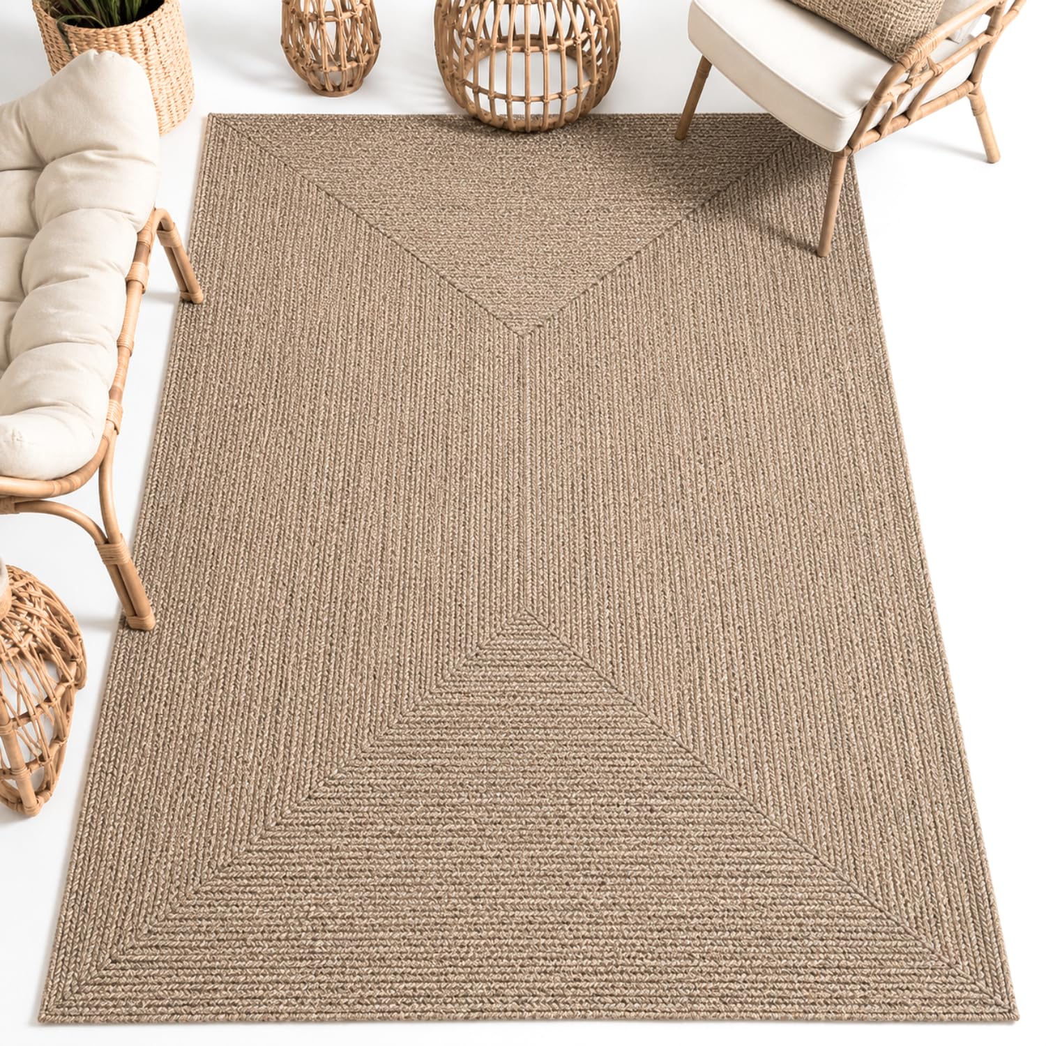 Xenluxe 7x9 ft Area Rug Handwoven Cotton Braided Rug - Reversible & Durable Area Carpet for Living Room, Bedroom & Office - (Beige Mix Plain, Rect, 7x9 ft)