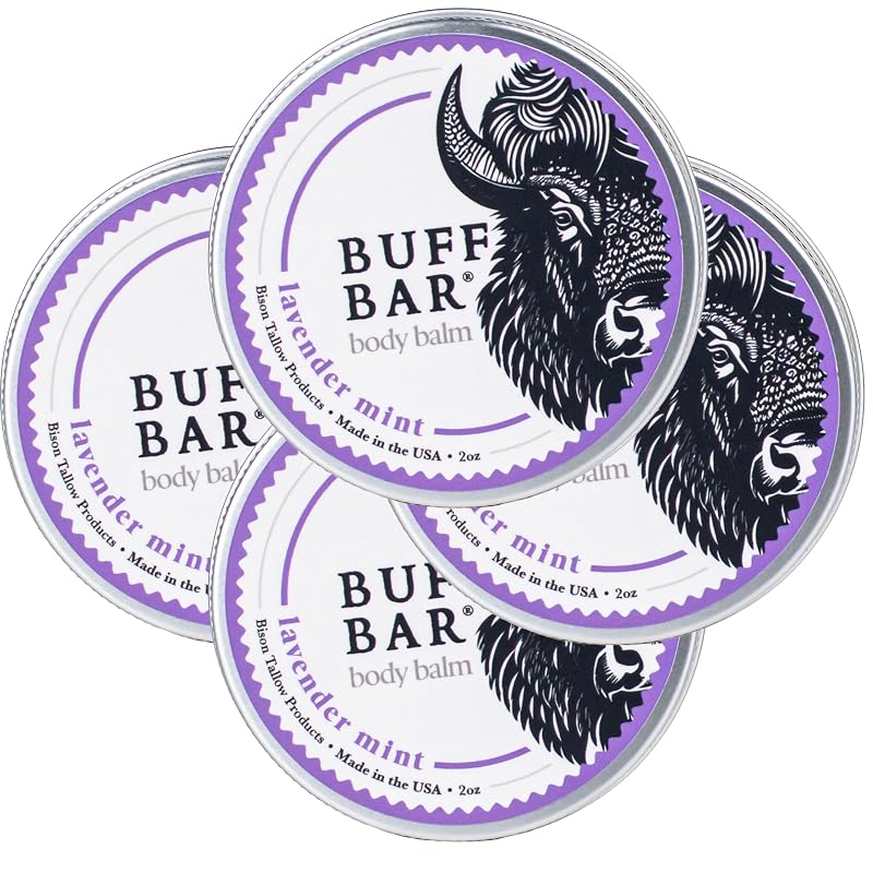 Bálsamo corporal de sebo de bisão Big Crazy Buffalo Buff Bar, lavanda e menta, Pacote com 4
