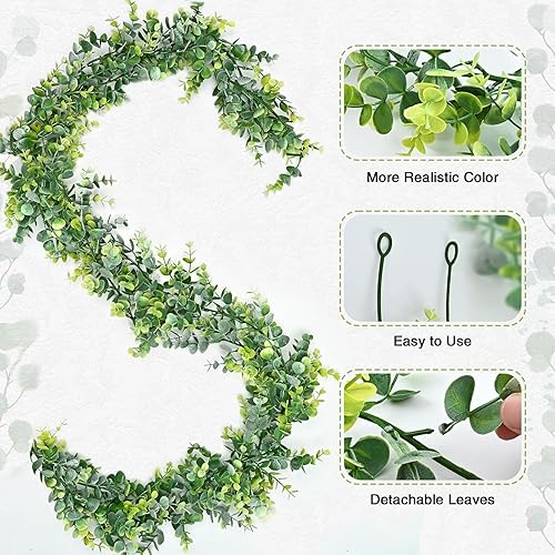 Miniatura 4 de BLEUM CADE Paquete de 7 guirnaldas de eucalipto sintético, 5.9 piesunidad, guirnalda de vid de eucalipto artificial colgante para decoración de
