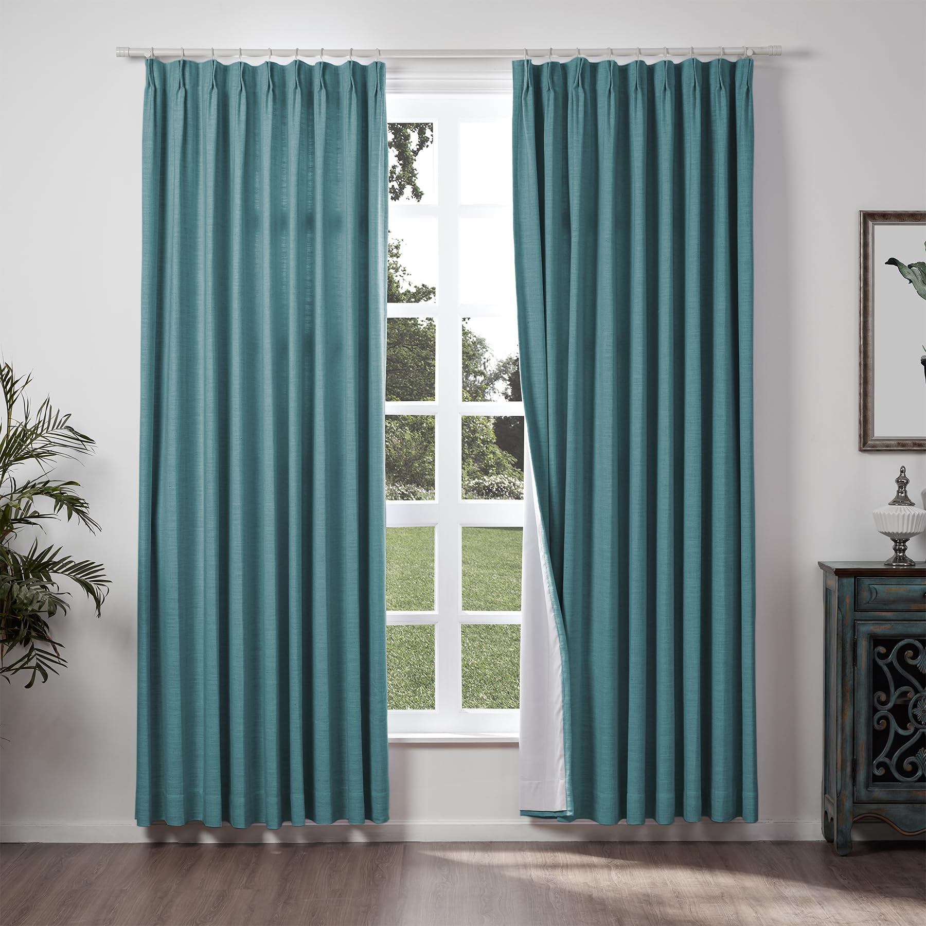 ChadMade 72" W x 96" L Polyester Linen Drapes with Blackout Thermal Lining Pinch Pleat Curtain for Sliding Door Patio Door Living Room Bedroom, (1 Panel) Everglade Teal โ image 1