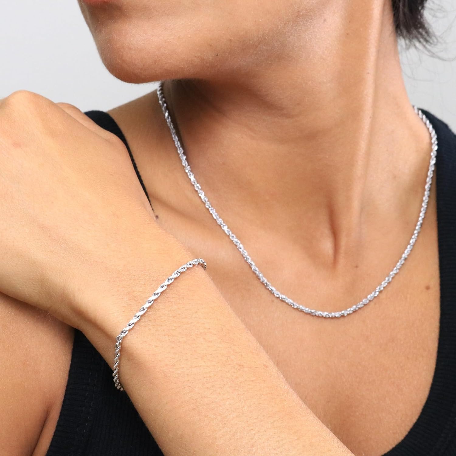 Nuragold 14K Real White Gold Rope Diamond Cut Chain Bracelet 7"-9" (2mm-5mm) Italian Jewelry for Men & Women