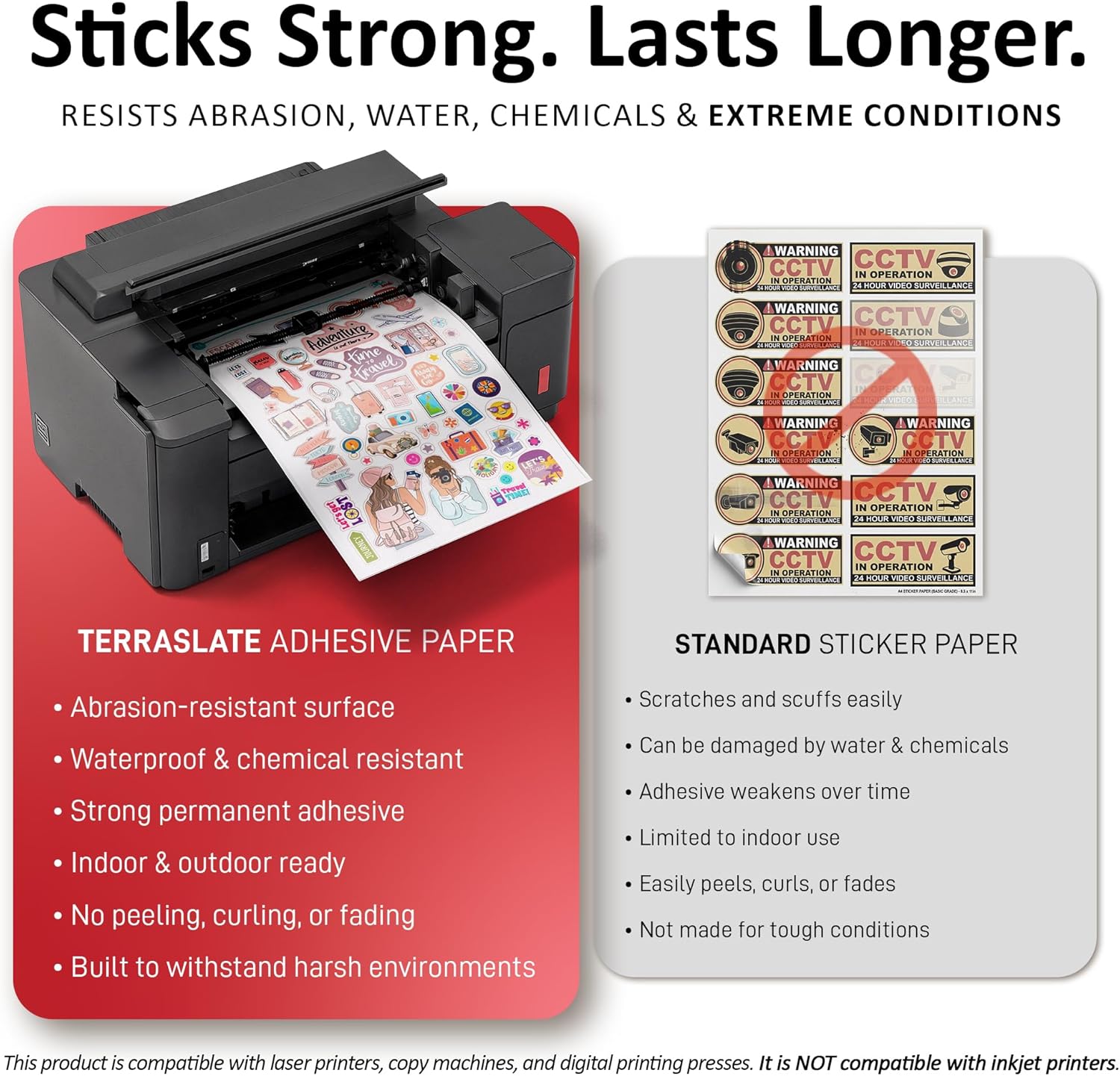 TerraSlate Waterproof Sticker Paper | 5 Mil Permanent Adhesive Labels | Printable Sticker Paper for Laser Printer, Copy Machine & Digital Press (Letter - 8.5" x 11", 25 Sheets)