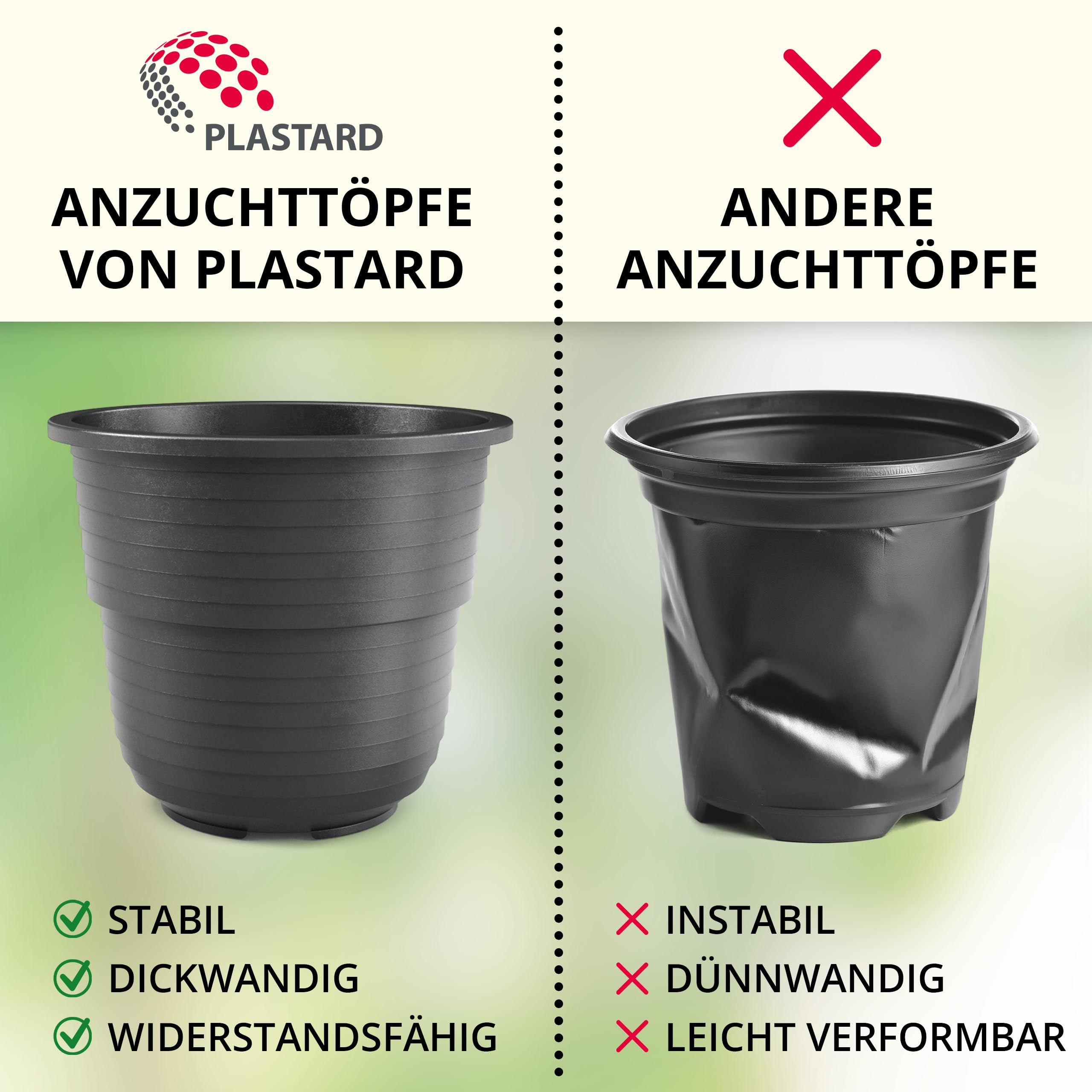 Plastard Anzuchttöpfe 8 cm Durchmesser 20 Stück mit Untersetzer Kunststoff Pflanztöpfe aus witterungsbeständigen Material. Runde Saattöpfe, Anzuchttöpfchen