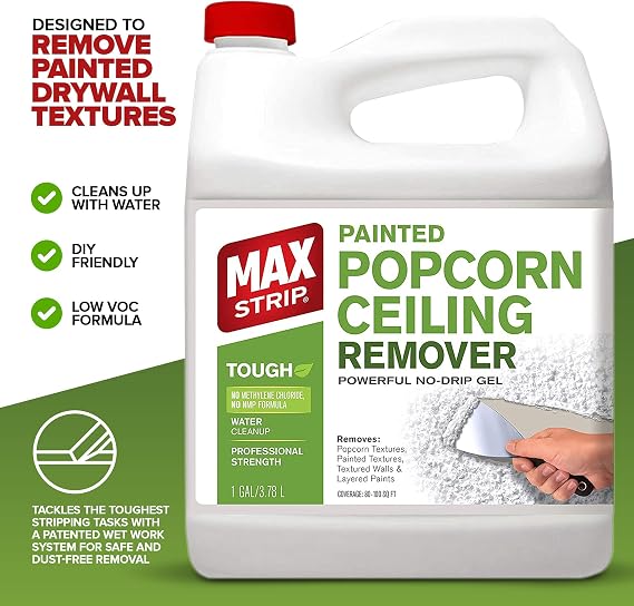 Max Strip Professional Strength Painted Popcorn Ceiling Remover - 1 Gallon - No Methylene Chloride No NMP Powerful No Drip Gel Formula