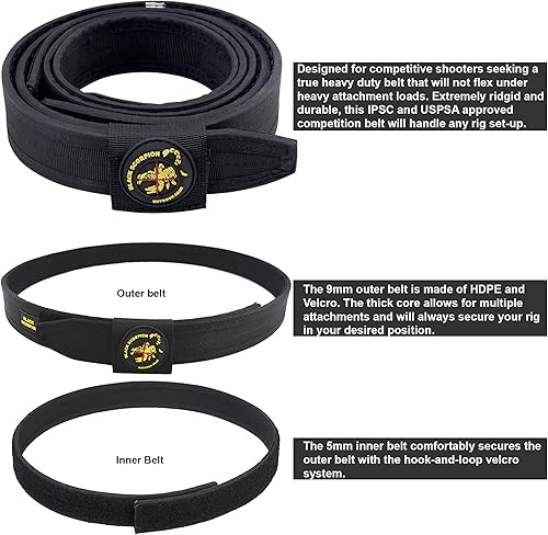 Miniatura 5 de Black Scorpion Outdoor Gear Plataforma de competencia - 1 cinturón resistente, 4 bolsas de revistas de doble pila IPSC, USPSA, aprobadas para 3