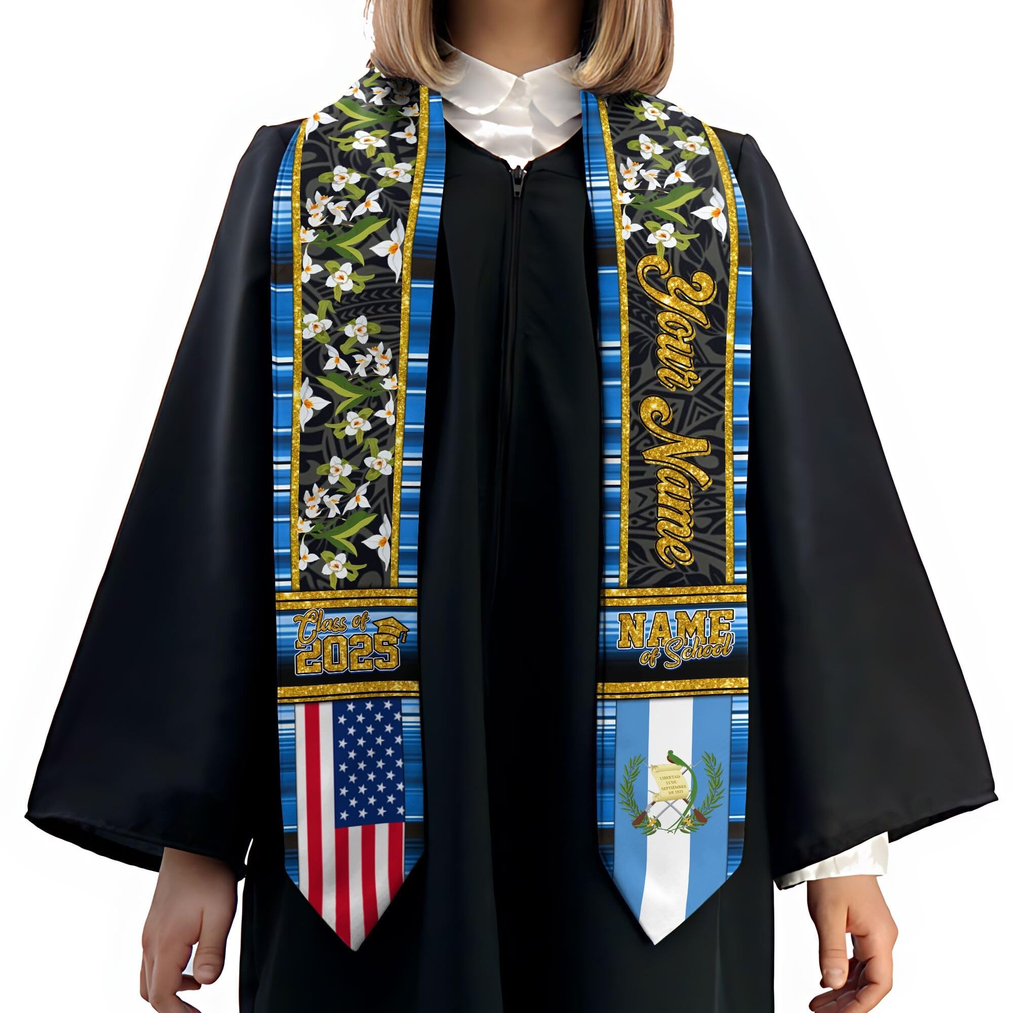 MonkeyVan Personalized Graduation Stole for Guatemalan Senior, Guatemala Flag Graduation Sash Class of 2025 Grad Gifts S53