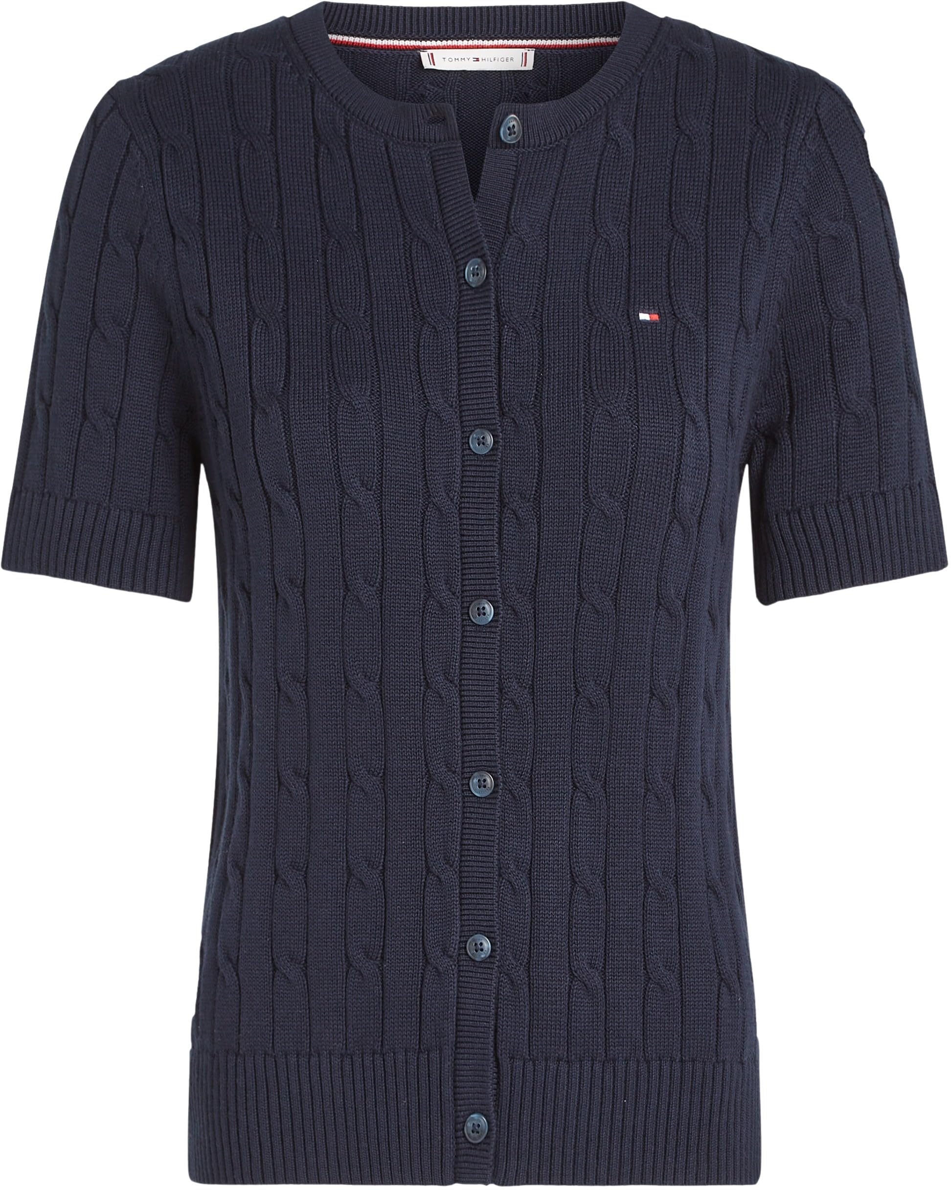Tommy Hilfiger Chaqueta de Punto Mujer Cardigan Cable Mid Manga Corta