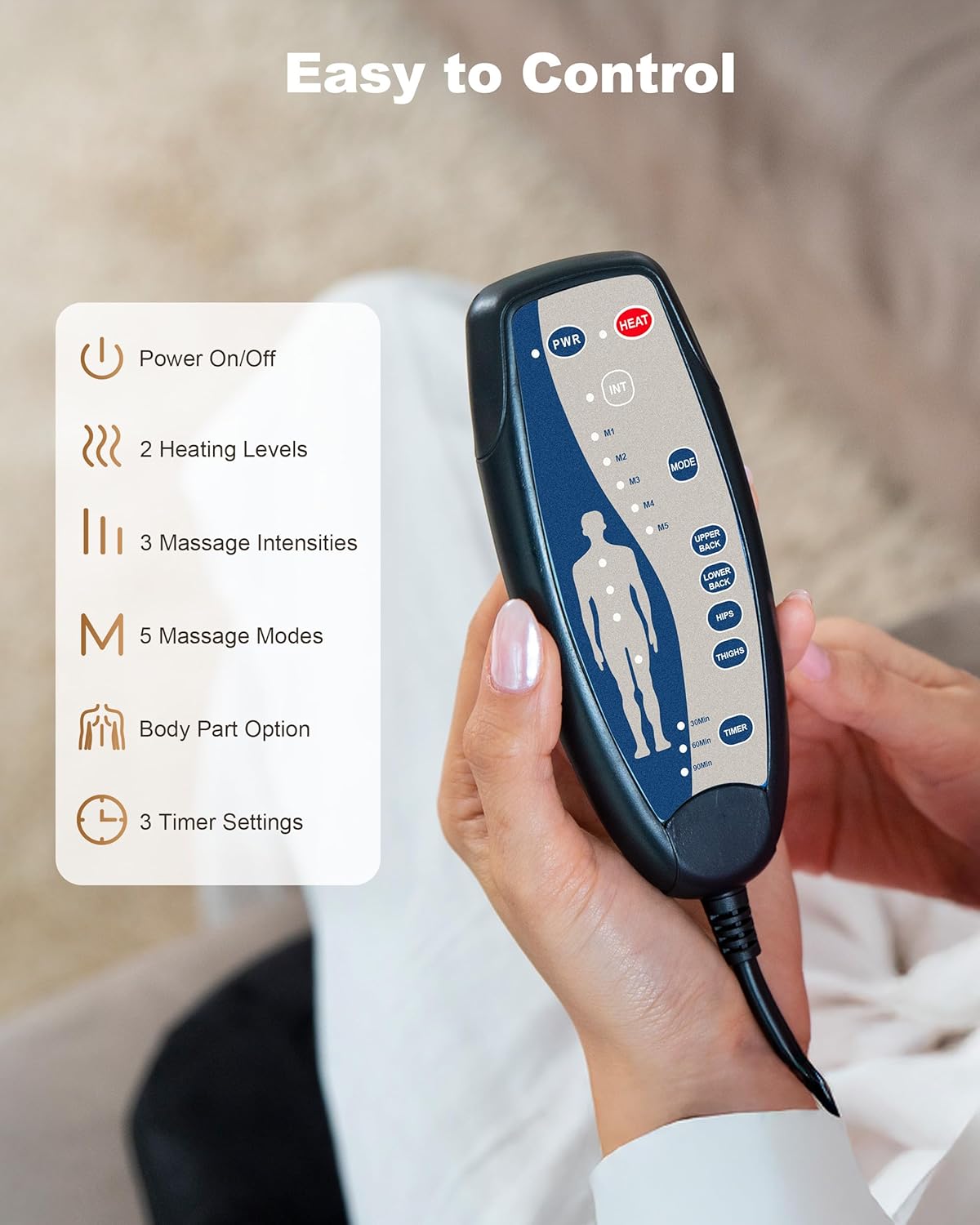 Beleduc Back Massager for Chair with Heat, Massage Chair Pad for Pain Relief, Massage Seat Cushion with 9 Vibration Motors, 3 Heating Areas, 30/60/90 Minute Timer, Home Office Relaxation