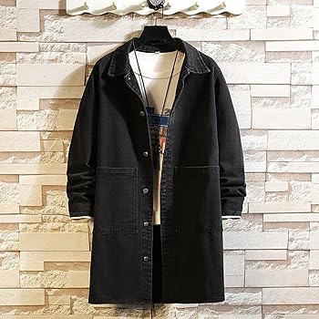 Mens Winter And Autumn Loose Casual Denim Trench Coat Long Coat
