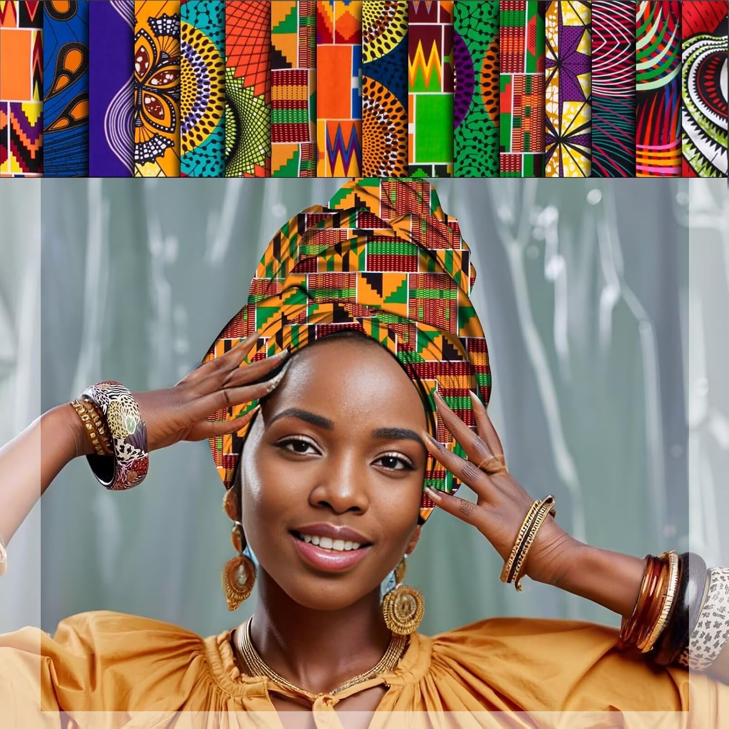 BintaRealWax 16 Pcs 100% Cotton African Fabric Squares Ankara Wax Print Patchwork Fabric for Sewing, Handmade, Craft Projects, and DIY (50 x 40 cm/19.5 x 15.7 inches)