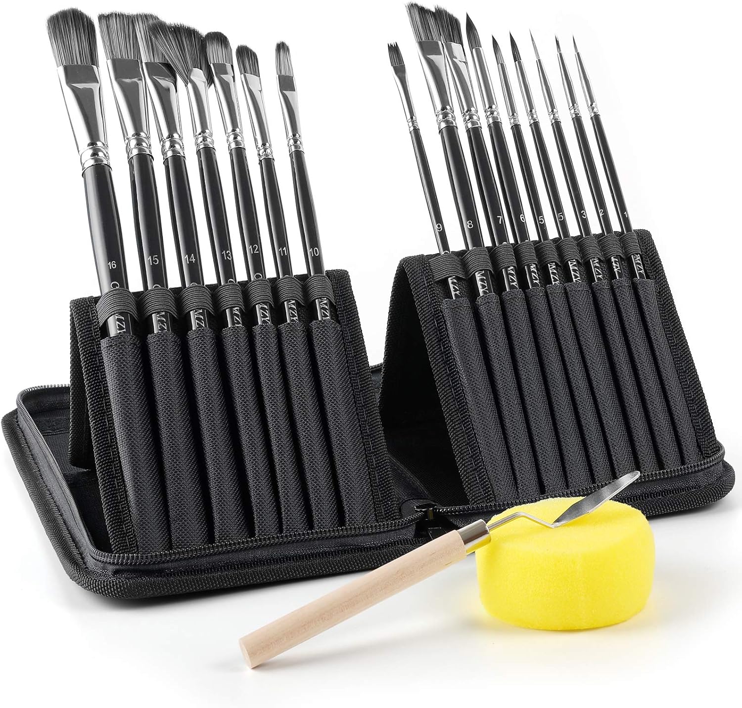 CXWMZY Artist Paint Brush Set - 16 Different Sizes Paint Brushes for Acrylic Watercolor Oil Gouache Paint with Pop-up Carrying Case Palette Knife and Sponge for Artists, Adults & Kids Paint Brush