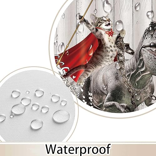 Miniatura 4 de JAWO Divertida cortina de ducha de gatos, cortina de ducha japonesa de dinosaurio con olas oceánicas náuticas para niños y niños, rústica, de